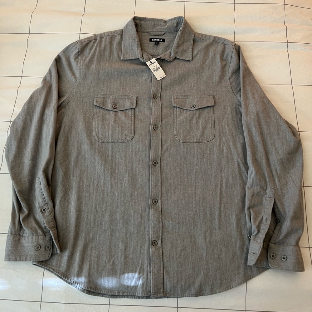 Gray L Express Flannel Button-Up Shirt